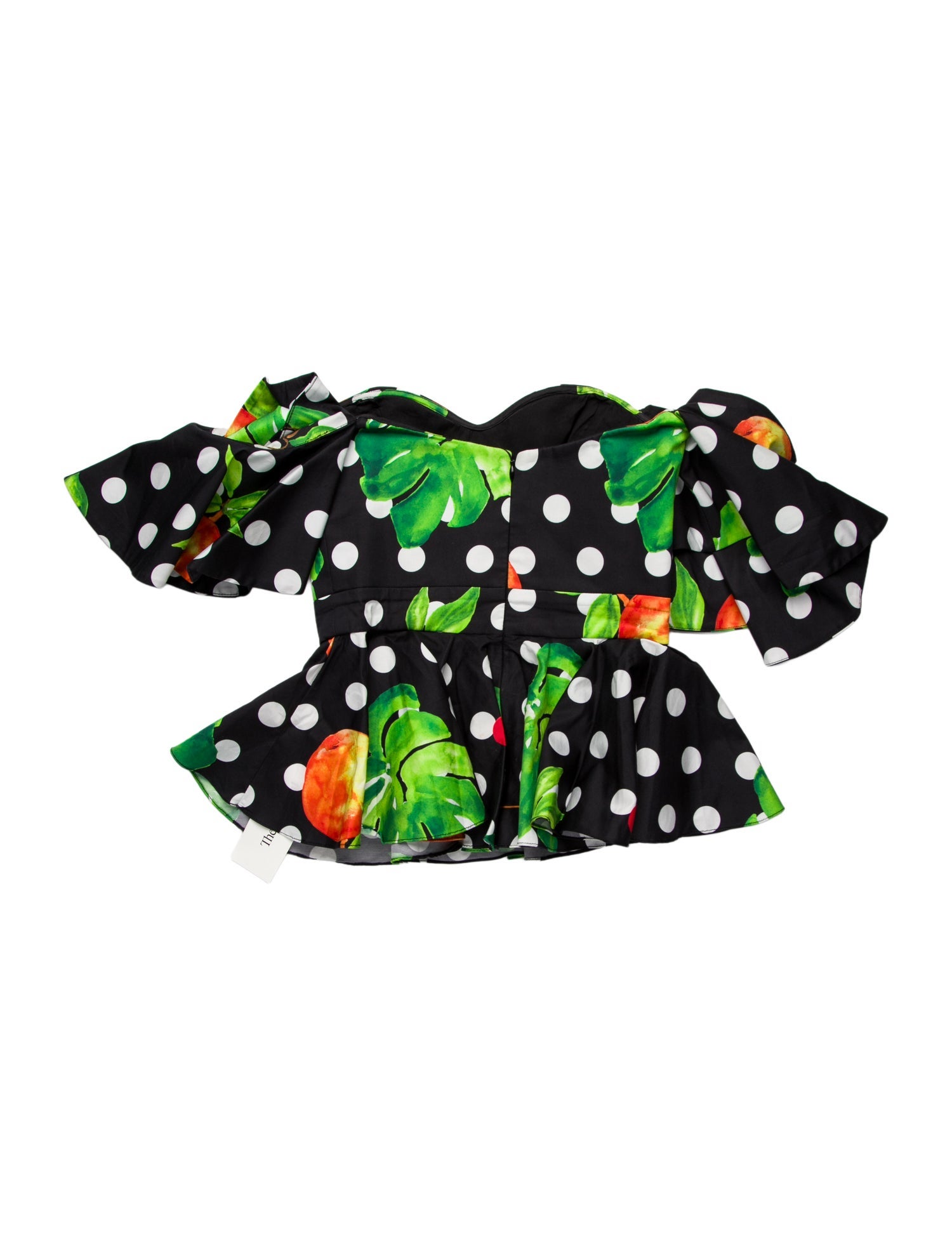 Caroline Constas Polka Dot Print Strapless Crop Top